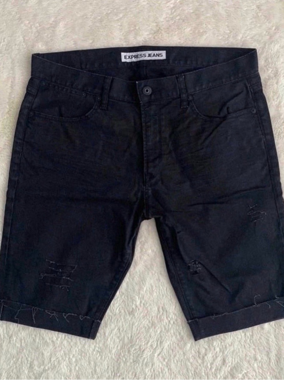 Men’s Express Shorts, Black, Distressed, Size 36